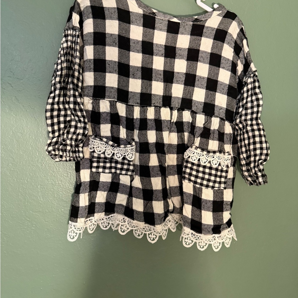 Rare Editions Toddler Girl Black White Buffalo Check Dress 24M with Lace Trim